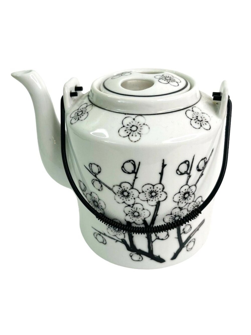 Vintage Teapot Torre & Tagus Oriental Barrel Finger Hole Lid Strainer Spout 5"